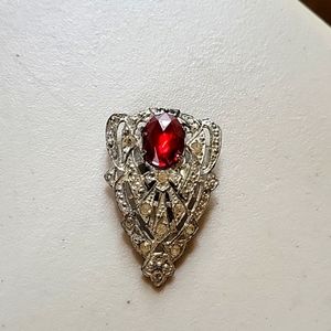 Vintage Antique Red Stone and Rhinestone Shoe Clip